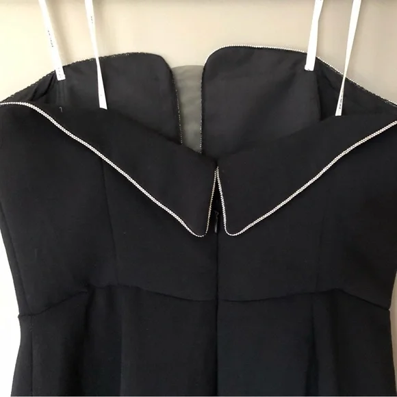 HALSTON HERITAGE Black + Silver Strapless Deep V Formal Maxi Gown Dress Size 6 - Picture 7 of 11